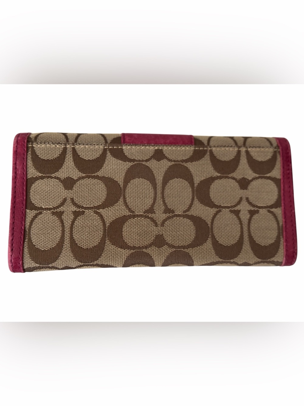 Coach Beige/Pink Signature Canvas and Leather Flap Continental Wallet - Picture 3 of 4
